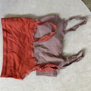 Lace-Trim Ribbed Bralette Tank - Rust and Mauve/Brown (SET OF 2)